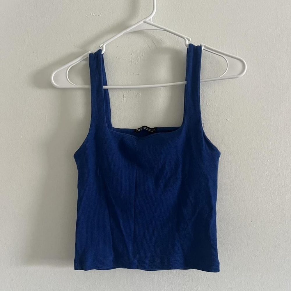 Zara Royal Blue Ribbed Square-Neck Tank